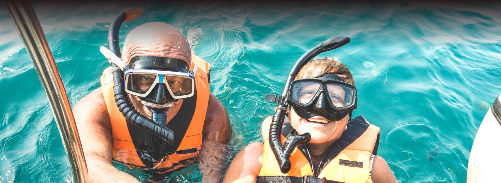 A man and a woman scuba diving