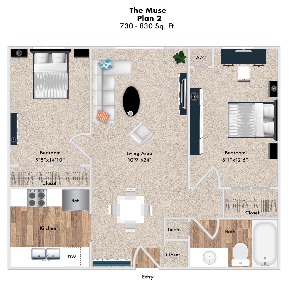 The Muse 2a 2 bedroom floor plan